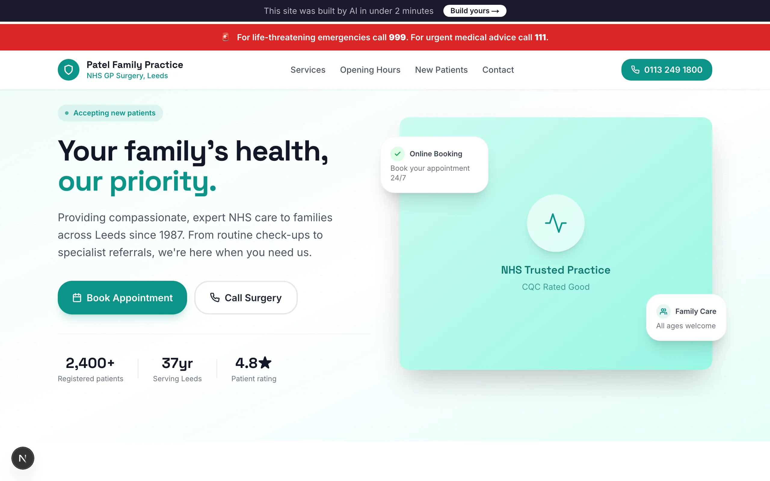 Patel Family Practice website preview