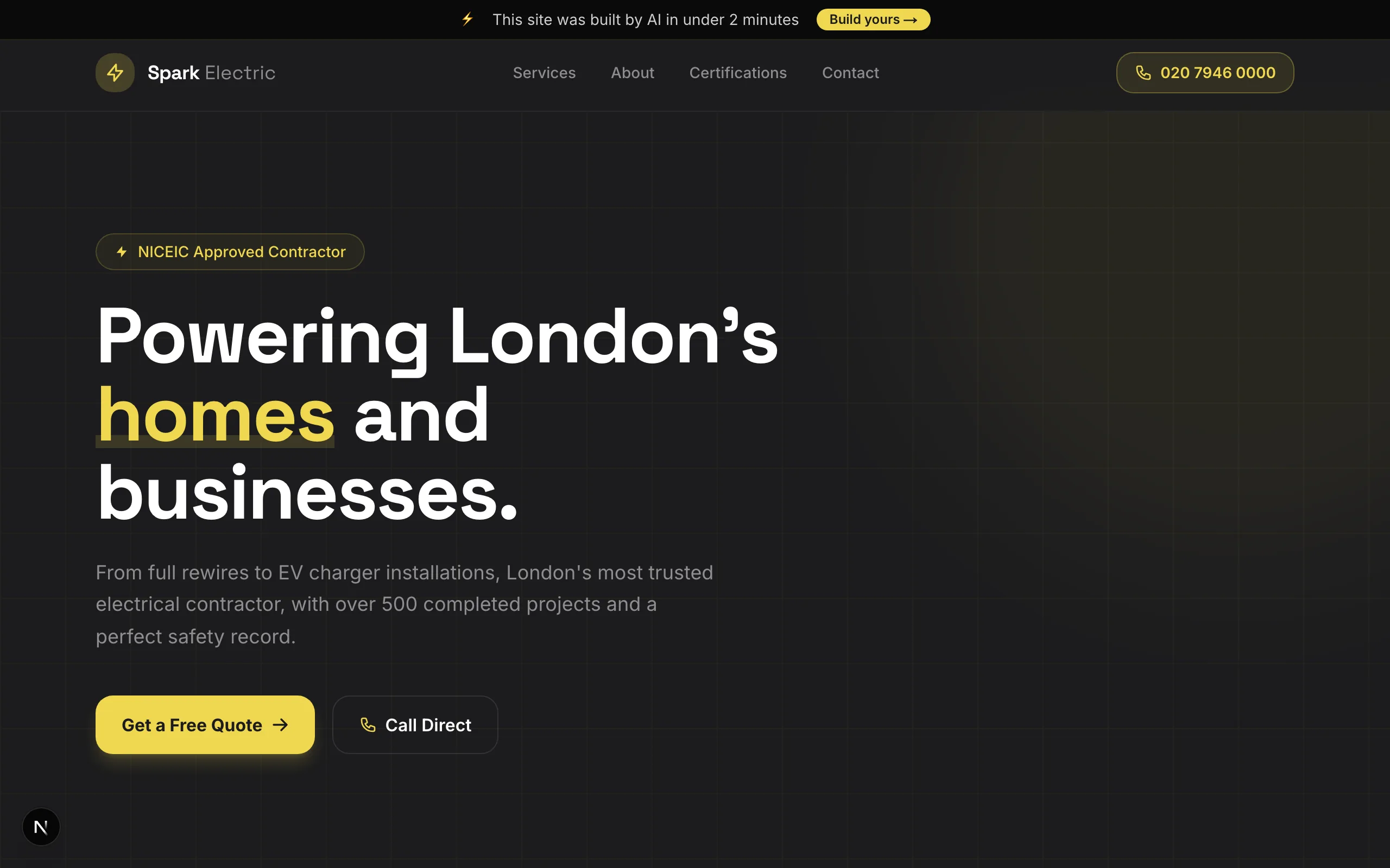 Spark Electric Services website preview